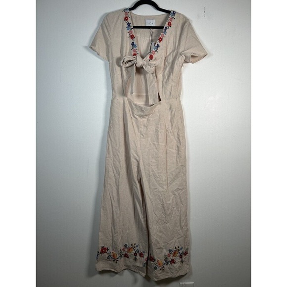 JOA Anthropologie NWT Tie-Front Embroidered Jumpsuit Sz Large - Picture 2 of 11